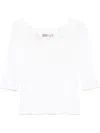 D Exterior Dexterior Floral Embroidered White Top With Three-quarter Sleeves In White