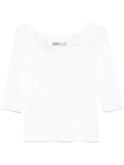 D Exterior Dexterior Floral Embroidered White Top With Three-quarter Sleeves