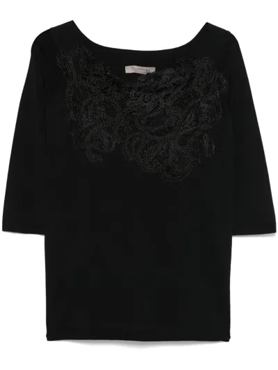 D Exterior Lace-panelling Top In Black