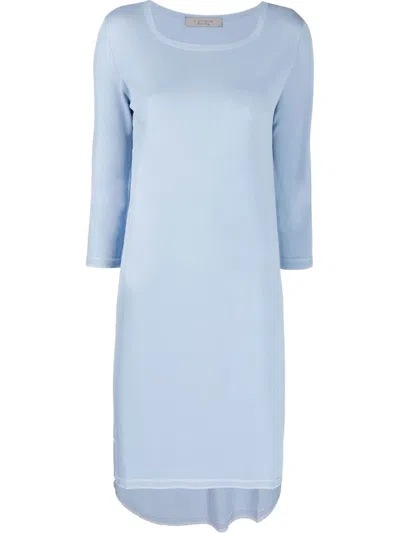 D-exterior Long-sleeved Knitted Dress In Blue