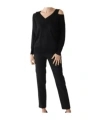 D Exterior V-neck Cold-shoulder Sweater In Black