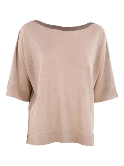 D Exterior Lurex-detail Knitted Top In Brown