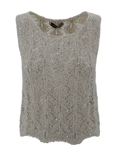 D Exterior Lurex Lace Top In Gray