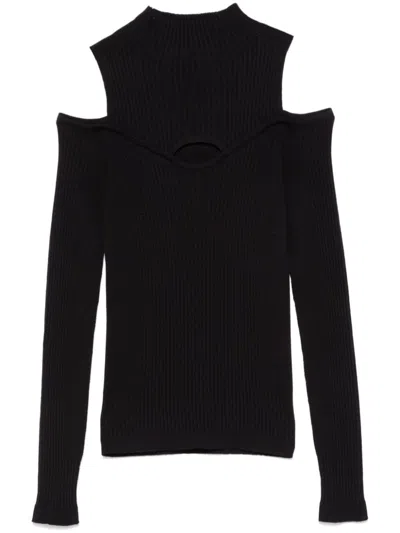 D Exterior Open-shoulder Sweater In Black