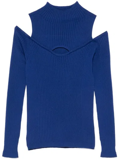 D Exterior Ribbed-knit Sweater In Blue