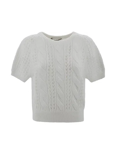 D Exterior Round-neck Woven Top In White