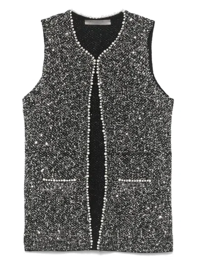 D Exterior Dexterior Textured Black Sleeveless Vest With Embellishments