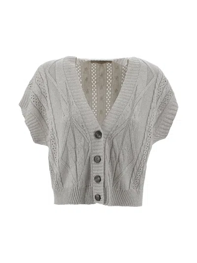 D Exterior Short Lurex Cardigan In Gray