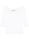 D Exterior Dexterior Floral Embroidered White Top With Three-quarter Sleeves In White