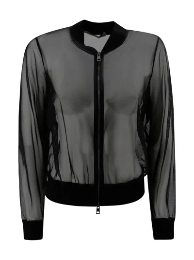 D Exterior Tulle Bomber Jacket In Black