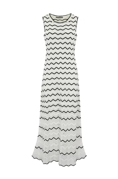 D EXTERIOR TWO-TONE STRIPED LACE DRESS