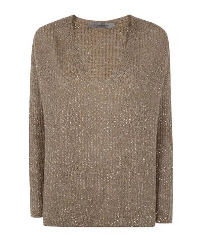 D Exterior V-neck Sweater In Brown