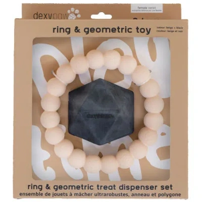 Dexypaws Chew Master Ring & Geometric Kong, Beige & Black, 2pc Dog Toys