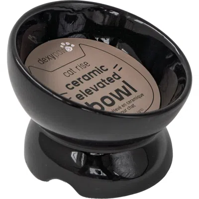 Dexypaws Elevated Ceramic Cat Bowl, Black, 7oz, Pet Feeding Dish