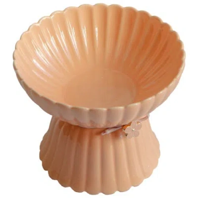 Dexypaws Elevated Ceramic Flower Cat Bowl, 8.45oz In Pink