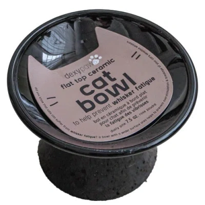 Dexypaws Flat Top Ceramic Bowl For Cats Black 7.5oz Capacity