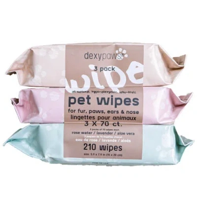Dexypaws Pet Cleansing Wipes, 3 Packs (70ct Each), Aloe Lavender Rose Water In Multicolored