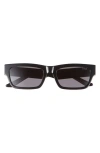 Dezi Izzy 56mm Polarized Rectangular Sunglasses In Black/blackout