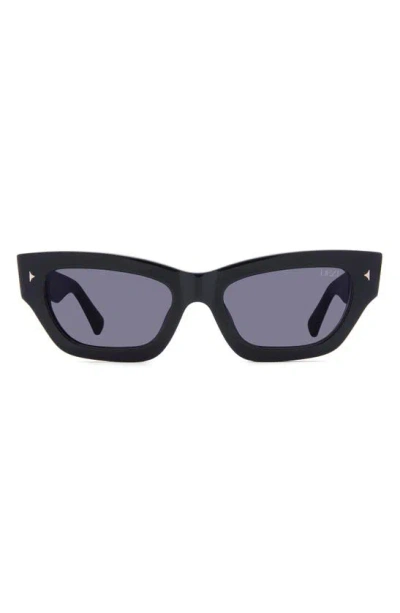 Dezi Stacked 55mm Cat Eye Sunglasses In Black / Dark Smoke / Gold
