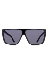Dezi Type B 63mm Oversize Flat Top Sunglasses In Black/ Dark Smoke