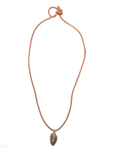 Dezso 18k Rose Gold Fossilized Shell Aquamarine Necklace In Pink