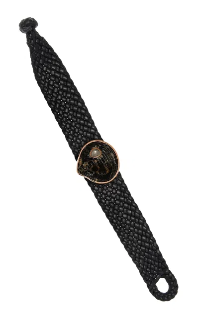 Dezso By Sara Beltran 18k Gold Diamond Leather Bracelet In Black