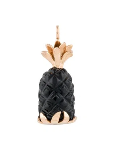 Pre-owned Dezso By Sara Beltran 18k Onyx Deco Carved Pineapple Pendant, 1.25" In Multi