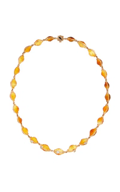 Dezso By Sara Beltran 18k Rose Gold Amber Shell With Diamonds Necklace