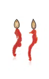 Dezso By Sara Beltran 18k Rose Gold Carved Coral Seahorse With Pear Beryl Earrings