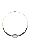 Dezso By Sara Beltran 18k Rose Gold Carved Onyx With Aquamarine Necklace