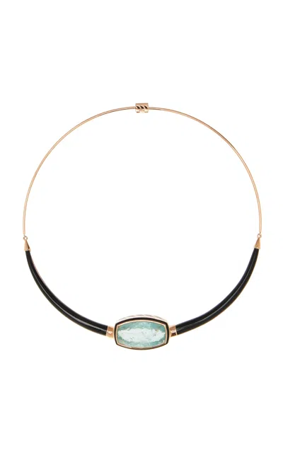 Dezso By Sara Beltran 18k Rose Gold Carved Onyx With Aquamarine Necklace