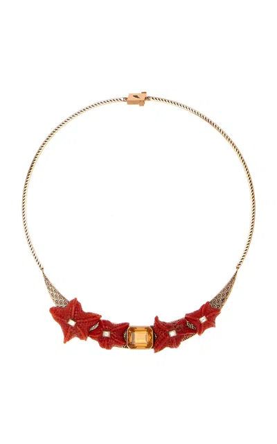 Dezso By Sara Beltran 18k Rose Gold Coral Star Necklace With Citrine And Diamonds