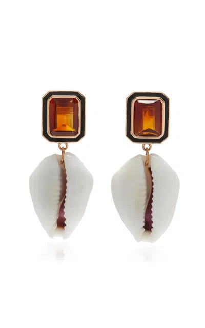 Dezso By Sara Beltran 18k Rose Gold Cowry And Citrine Earrings In Orange