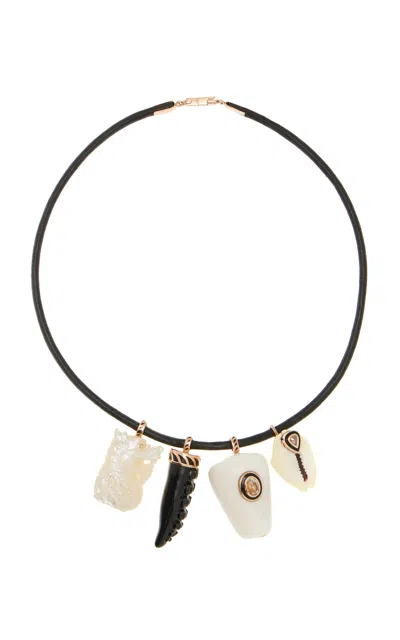 Dezso By Sara Beltran 18k Rose Gold Creature And Shell Leather Cord Necklace