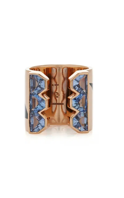 Dezso By Sara Beltran 18k Rose Gold Deco Six Sapphire Ring