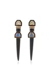 Dezso By Sara Beltran 18k Rose Gold Tusk Earrings With Onyx And Blue Sapphire In Gold