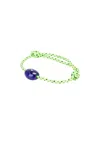 Dezso By Sara Beltran Cowry Bead Baguette Blue Sapphire Surf Cord Bracelet In Lapis Lazuli & Green Paracord