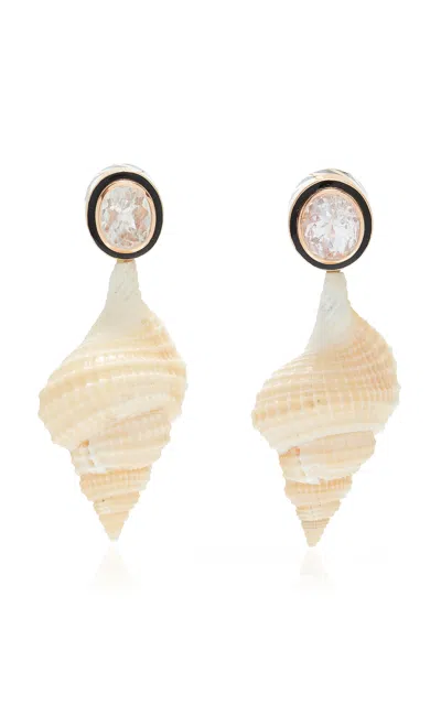 Dezso By Sara Beltran Distorsio 18k Rose Gold Shell And Silimanite Earrings In White