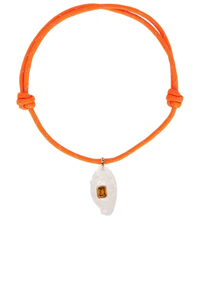 Dezso By Sara Beltr?n Carved Helmet Shell Emerald Cut Citrine Charm Surf Cord Necklace In Orange