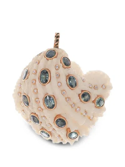 Dezso Kyanite Diamond Shell Pendant In Gold