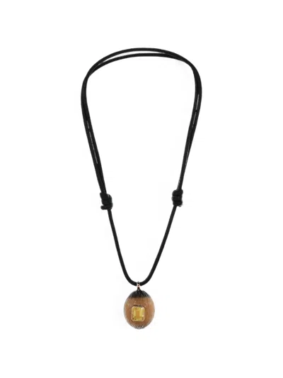 Dezso Lemon Quartz Shell Necklace In Brown