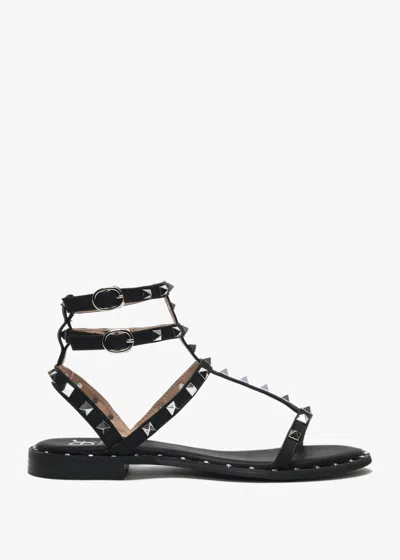 Df By Daniel Cuboid Black Studded Gladiator Sandals In Black Fabric