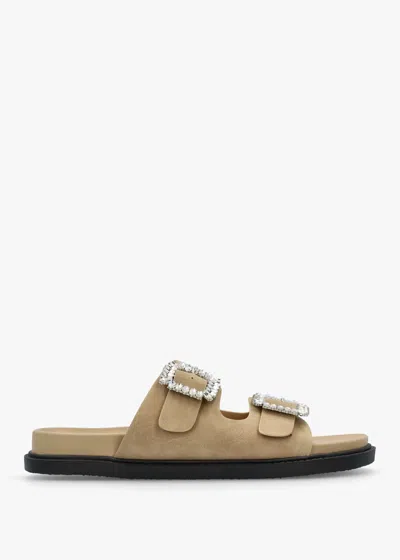 Df By Daniel Yazzy Taupe Suedette Jewel Buckle Mule In Taupe Fabric
