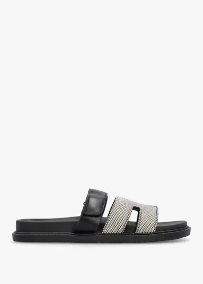 Df By Daniel Yemmy Black & White H Bar Flat Mules In Multi Fabric