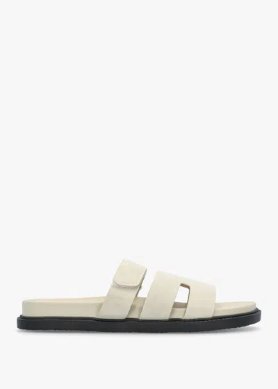 Df By Daniel Yemmy Cream H Bar Flat Mules In White Fabric