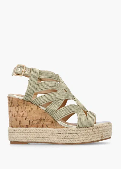Df By Daniel Yope Gold Rope High Wedge Espadrille Sandals In Gold Fabric