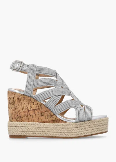 Df By Daniel Yope Silver Rope High Wedge Espadrille Sandals In Silver Fabric