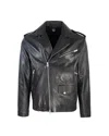 Dfour Black Leather Biker Jacket In Black