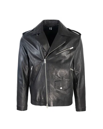Dfour Black Leather Biker Jacket