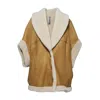 Dfour Camel Suede Shearling Jacket With Sheepskin Lining  In Brown